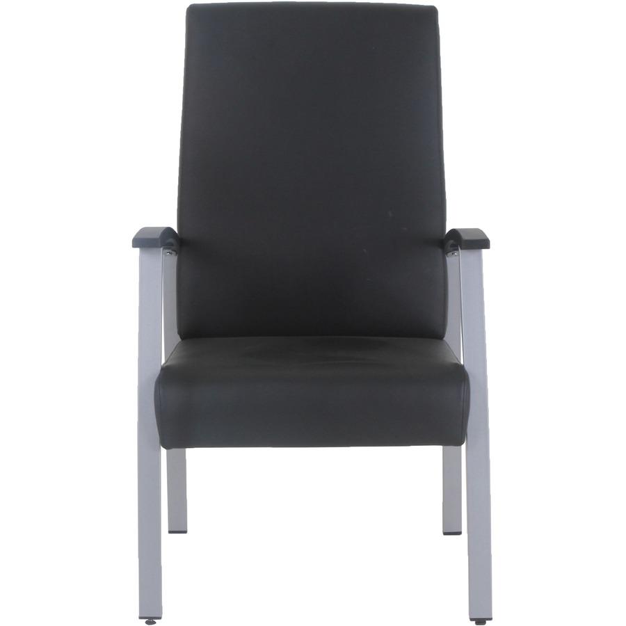 Lorell High-Back Healthcare Guest Chair - Vinyl Seat - Vinyl Back - Powder Coated Silver Steel Frame - High Back - Four-legged Base - Black - Armrest - 1 Each. Picture 3