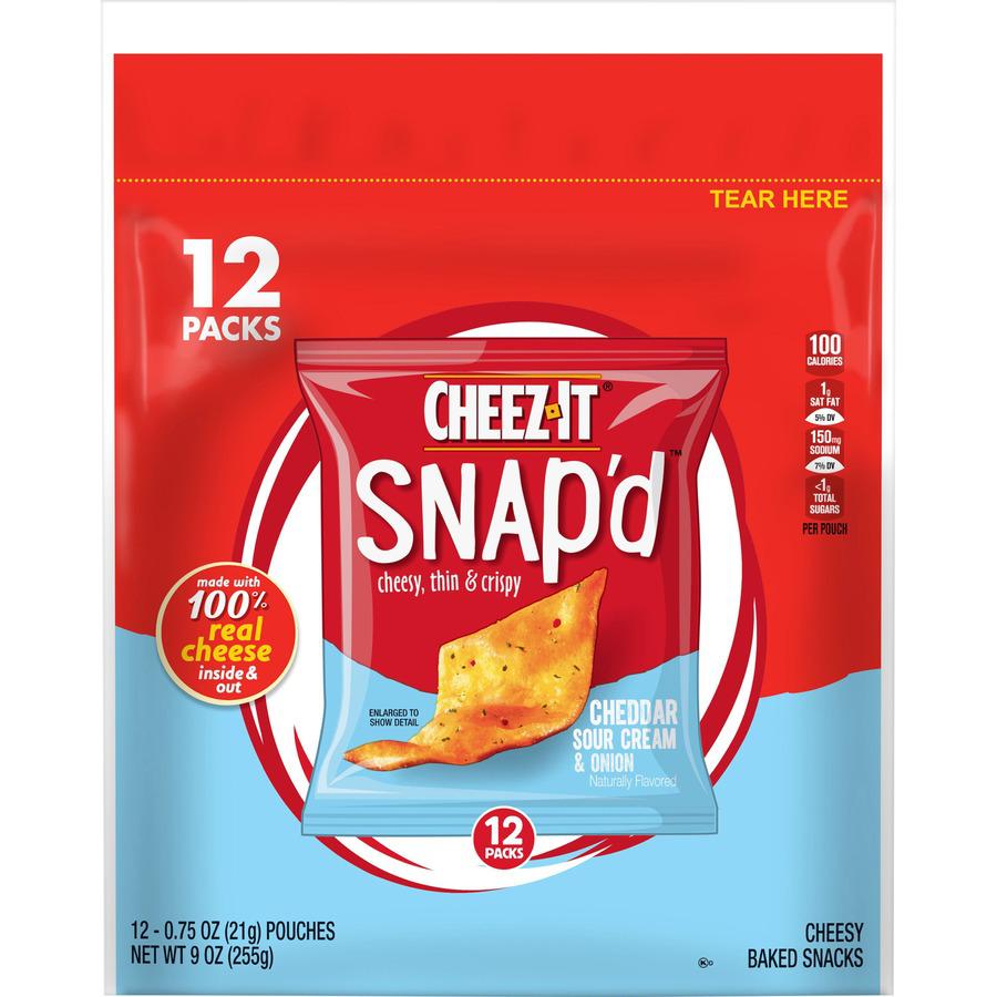 Cheez-It Snap'd Cheddar Sour Cream & Onion Crackers - Cheddar Sour Cream, Onion - 9 oz - 12 / Box. Picture 3