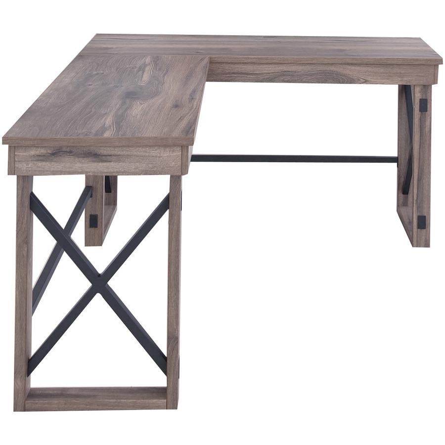 LYS L-Shaped Industrial Desk - L-shaped Top - 200 lb Capacity x 52.13" Table Top Width x 19.75" Table Top Depth - 29.50" Height - Assembly Required - Aged Oak - Medium Density Fiberboard (MDF) - 1 Eac. Picture 4