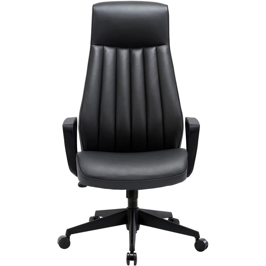 LYS High-Back Bonded Leather Chair - Black Bonded Leather Seat - Black Bonded Leather Back - High Back - Armrest - 1 Each. Picture 5