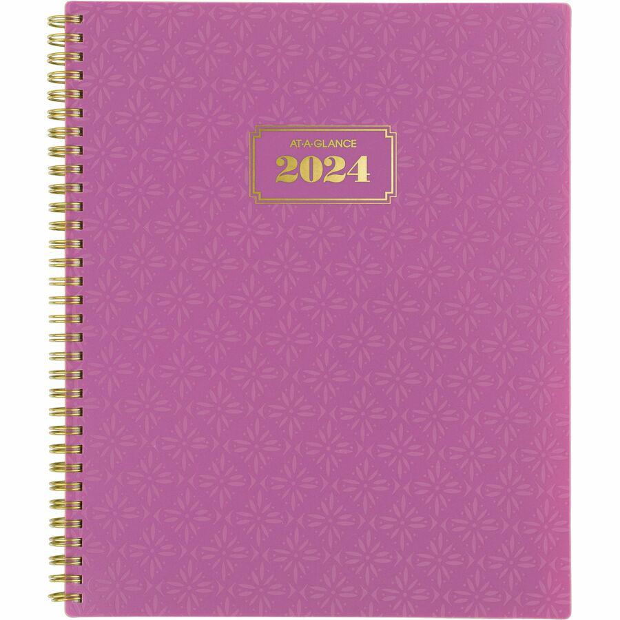 At-A-Glance Badge Weekly/Monthly Planner - Large Size - Weekly, Monthly - 13 Month - January 2024 - January 2025 - 8 1/2" x 11" Sheet Size - Twin Wire - Purple, White - Paper - Bleed Resistant, Dated . Picture 3