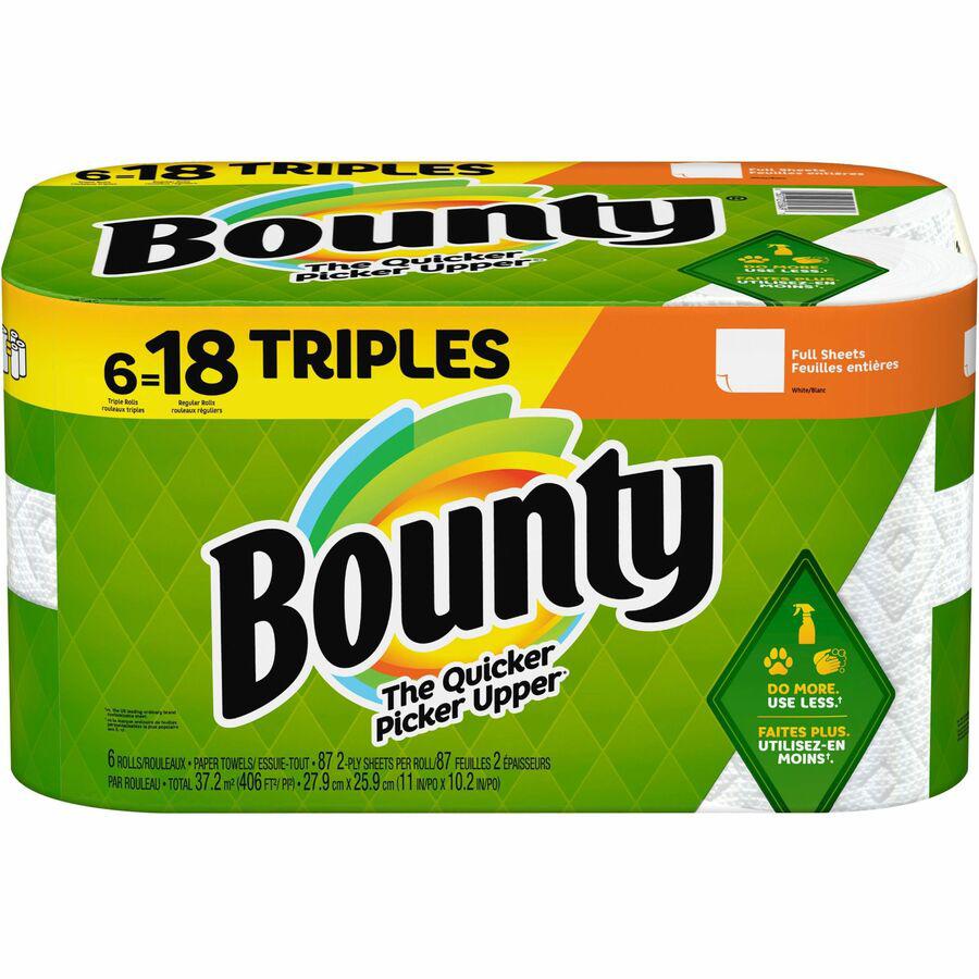 Bounty Full Sheet Paper Towels - 6 Triple Roll = 18 Regular - 2 Ply - 87 Sheets/Roll - White - 6 / Carton. Picture 3