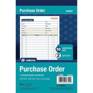 Adams Carbonless Purchase Order Statement - Tape Bound - 2 PartCarbonless Copy - 5.56" x 8.43" Sheet Size - 2 x Holes - White, Canary - Assorted Sheet(s) - 1 Each. Picture 2