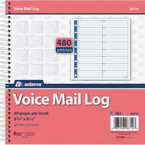 Adams Voice Mail Log Book - 60 Sheet(s) - Spiral Bound - 7.50" x 8.50" Sheet Size - 2 / Pack. Picture 2