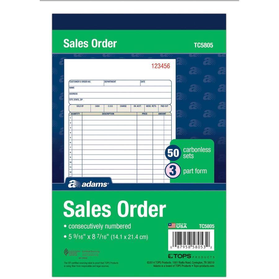 Adams Carbonless 3-part Sales Order Books - 50 Sheet(s) - 3 PartCarbonless Copy - 5.56" x 8.43" Sheet Size - White, Canary, Pink - Assorted Sheet(s) - 1 Each. Picture 4