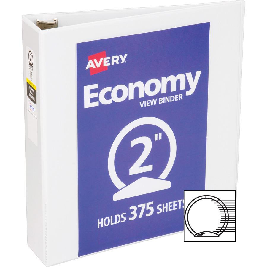 Avery&reg; Economy View Binder - 2" Binder Capacity - Letter - 8 1/2" x 11" Sheet Size - 375 Sheet Capacity - 3 x Round Ring Fastener(s) - 2 Internal Pocket(s) - Vinyl - White - 1.15 lb - Gap-free Rin. Picture 5