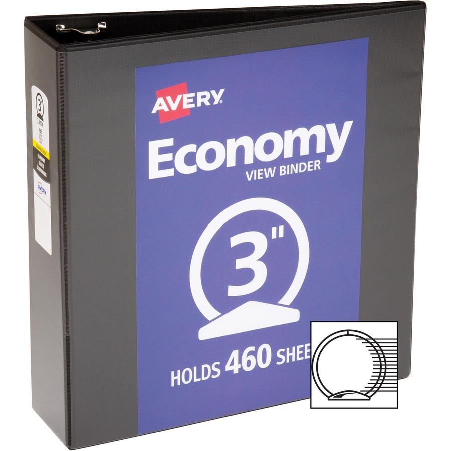Avery&reg; Economy View Binder - 3" Binder Capacity - Letter - 8 1/2" x 11" Sheet Size - 460 Sheet Capacity - 3 x Round Ring Fastener(s) - 2 Internal Pocket(s) - Vinyl - Black - 1.79 lb - Gap-free Rin. Picture 5