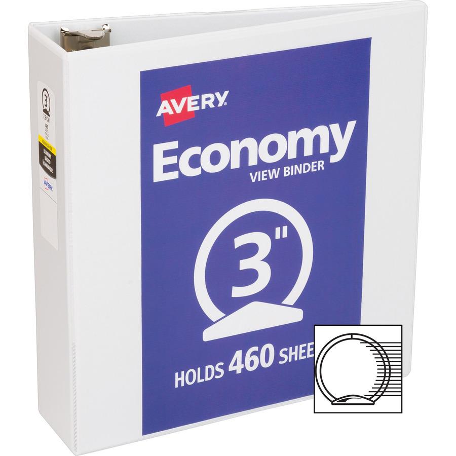 Avery&reg; Economy View Binder - 3" Binder Capacity - Letter - 8 1/2" x 11" Sheet Size - 460 Sheet Capacity - 3 x Round Ring Fastener(s) - 2 Internal Pocket(s) - Vinyl - White - 1.79 lb - Gap-free Rin. Picture 5