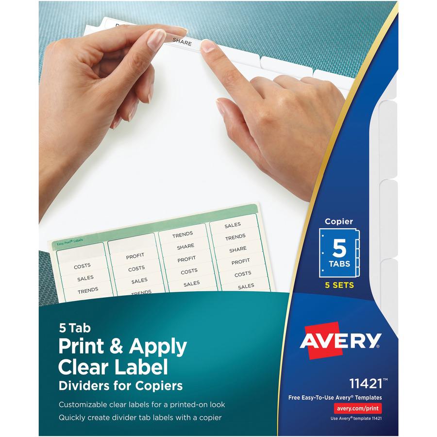 Avery&reg; Print & Apply Clear Label Dividers - Index Maker Easy Peel Printable Labels - 5 x Divider(s) - Blank Tab(s) - 5 Tab(s)/Set - 8.5" Divider Width x 11" Divider Length - Letter - White Divider. Picture 5