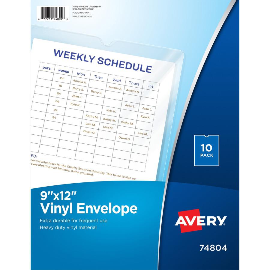 Avery&reg; Vinyl File Pocket - 9" x 12" - 60 Sheet Capacity - 1 Pocket(s) - Vinyl - Clear - 10 / Pack. Picture 3