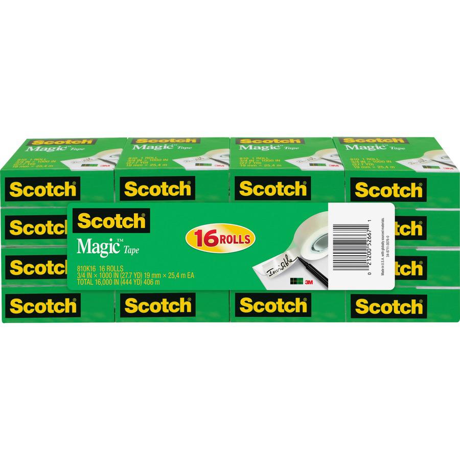 Scotch 3/4"W Magic Tape - 27.78 yd Length x 0.75" Width - 1" Core - Split Resistant, Tear Resistant - For Document, Book, Patching, Mending, Splicing - 16 / Pack - Matte - Clear. Picture 3