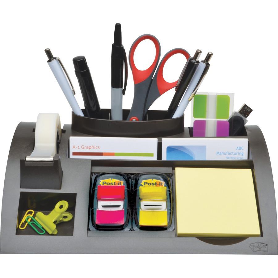 Post-it&reg; Notes Kit Desk Organizer - 7 Compartment(s) - 2.8" Height x 10.3" Width x 6.8" DepthDesktop - Black - Plastic - 1 Each. Picture 4