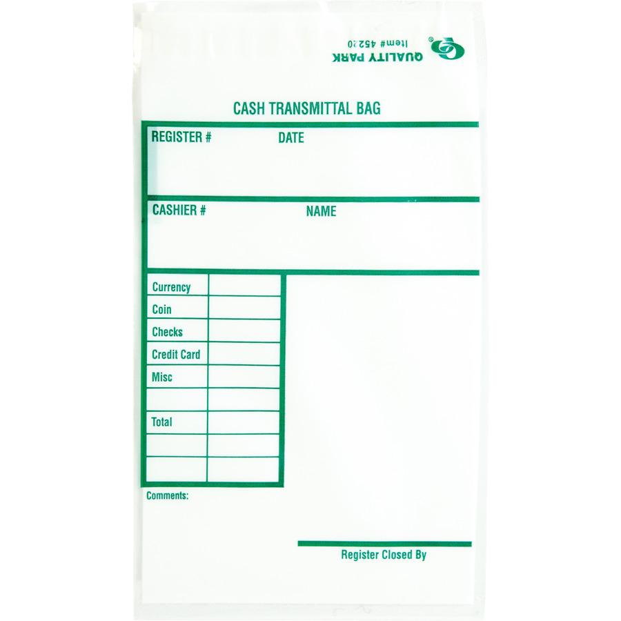 Quality Park Cash Transmittal Bags with Redi-Strip - 6" Width x 9" Length - White - 100/Pack - Transporting. Picture 5