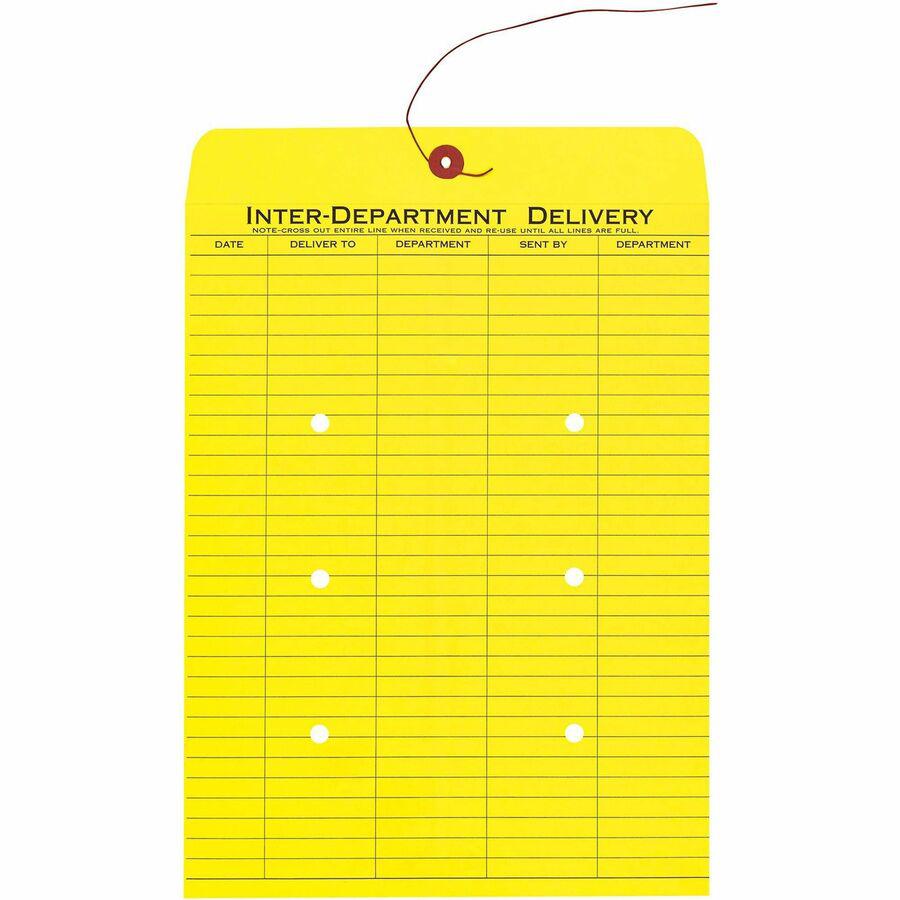 Quality Park 10 x 13 Inter-Departmental Envelopes - Inter-department - 10" Width x 13" Length - 28 lb - String/Button - 100 / Box - Yellow. Picture 3