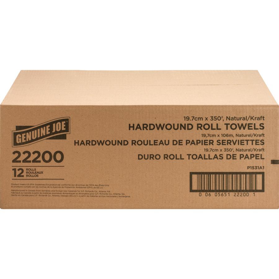 Genuine Joe Embossed Hardwound Roll Towels - 7.88" x 350 ft - Natural - Absorbent - For Restroom - 12 / Carton. Picture 9