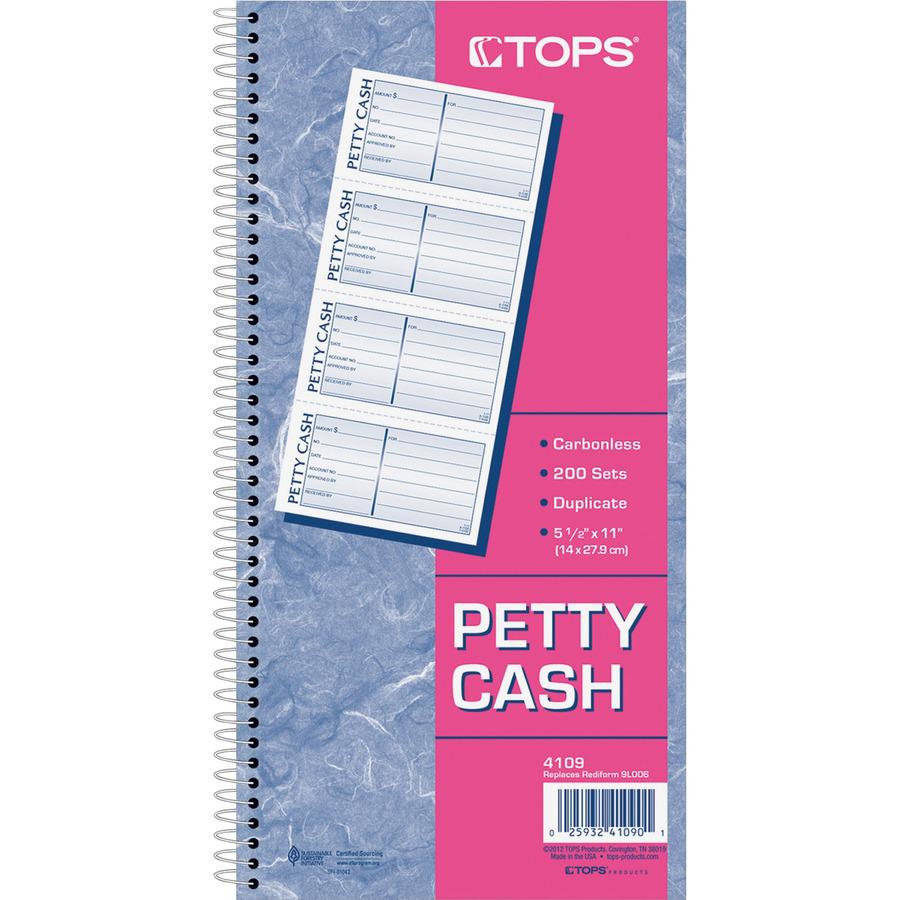 TOPS Duplicate Petty Cash Book - Wire Bound - 2 PartCarbonless Copy - 2.75" x 5" Form Size - 5.50" x 11" Sheet Size - White, Yellow - Blue, Red Print Color - 1 Each. Picture 2