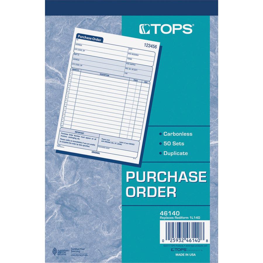TOPS Carbonless 2-Part Purchase Order Books - 50 Sheet(s) - 2 PartCarbonless Copy - 5.56" x 7.93" Sheet Size - Assorted Sheet(s) - 1 Each. Picture 5