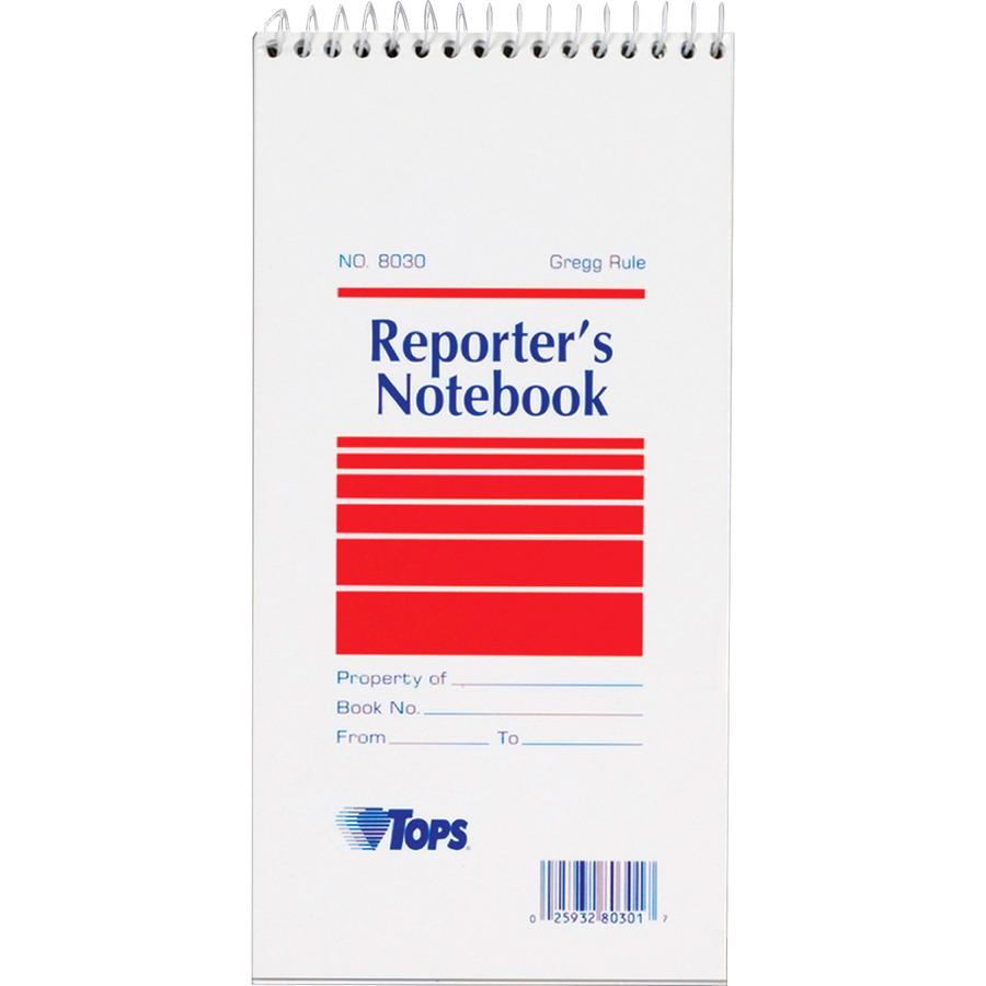 TOPS Reporter's Notebooks - 70 Sheets - Spiral - Gregg Ruled - 4" x 8" - White Paper - Pocket - 12 / Pack. Picture 5