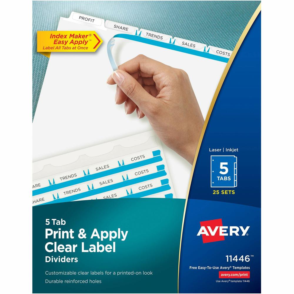Avery&reg; Index Maker Print & Apply Dividers - 125 x Divider(s) - Print-on Tab(s) - 5 - 5 Tab(s)/Set - 8.5" Divider Width x 11" Divider Length - 3 Hole Punched - White Paper Divider - White Paper Tab. Picture 2
