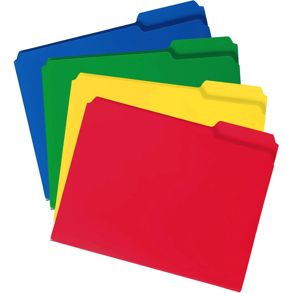 Smead 1/3 Tab Cut Letter Top Tab File Folder - 8 1/2" x 11" - 3/4" Expansion - Top Tab Location - Assorted Position Tab Position - Poly - Blue, Green, Yellow, Red - 24 / Box. Picture 2