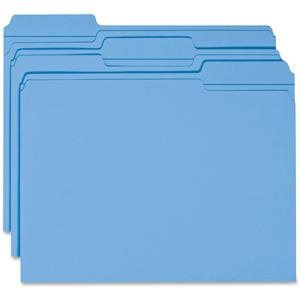 Smead Colored 1/3 Tab Cut Letter Recycled Top Tab File Folder - 8 1/2" x 11" - 3/4" Expansion - Top Tab Location - Assorted Position Tab Position - Blue - 10% Recycled - 100 / Box. Picture 3