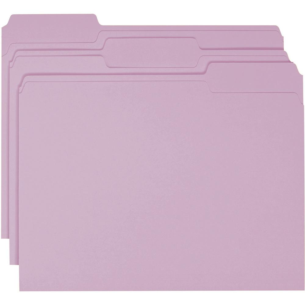 Smead Colored 1/3 Tab Cut Letter Recycled Top Tab File Folder - 8 1/2" x 11" - 3/4" Expansion - Top Tab Location - Assorted Position Tab Position - Lavender - 10% Recycled - 100 / Box. Picture 5