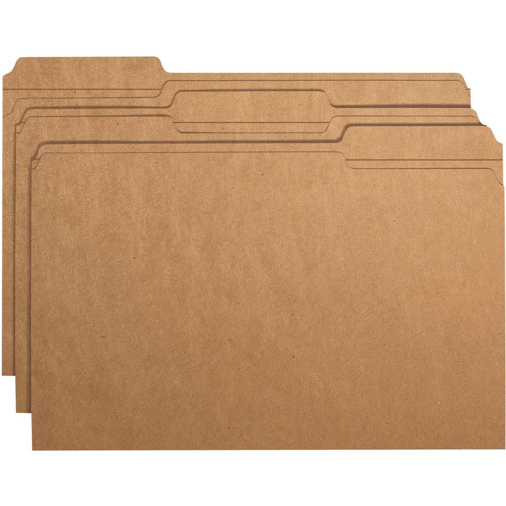 Smead 1/3 Tab Cut Legal Recycled Top Tab File Folder - 8 1/2" x 14" - 3/4" Expansion - Assorted Position Tab Position - Kraft - Kraft - 10% Recycled - 100 / Box. Picture 5