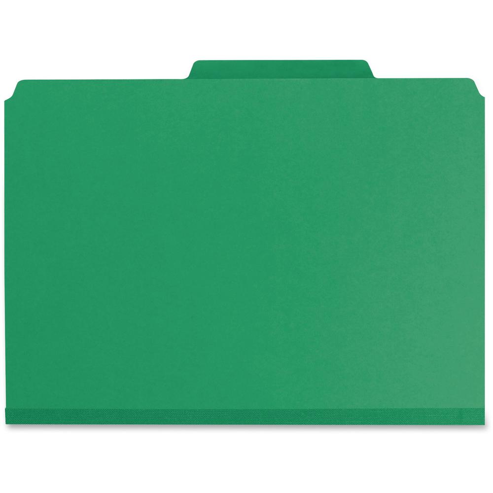 Smead Colored 1/3 Tab Cut Letter Recycled Top Tab File Folder - 8 1/2" x 11" - 1" Expansion - Top Tab Location - Assorted Position Tab Position - Pressboard - Green - 100% Recycled - 25 / Box. Picture 3