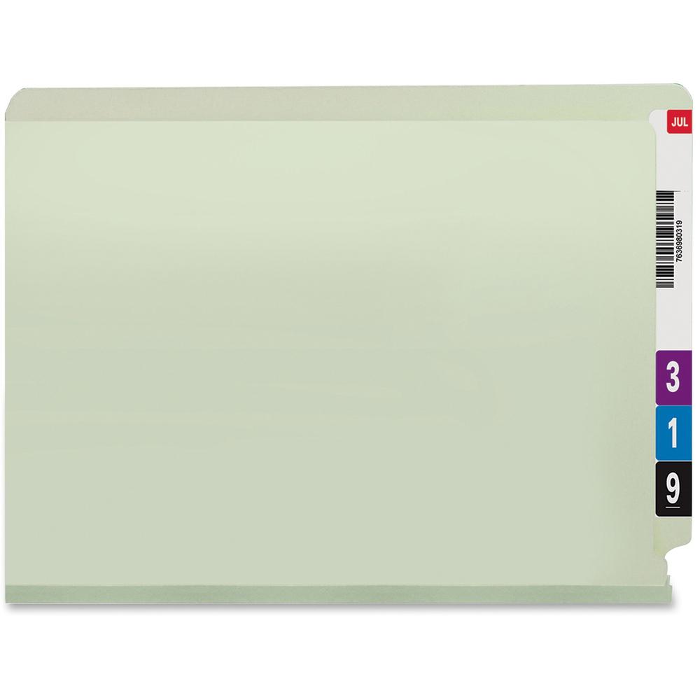 Smead Letter Recycled Fastener Folder - 8 1/2" x 11" - 3" Expansion - 2 x 2S Fastener(s) - 2" Fastener Capacity for Folder - End Tab Location - Pressboard - Gray, Green - 60% Recycled - 25 / Box. Picture 4