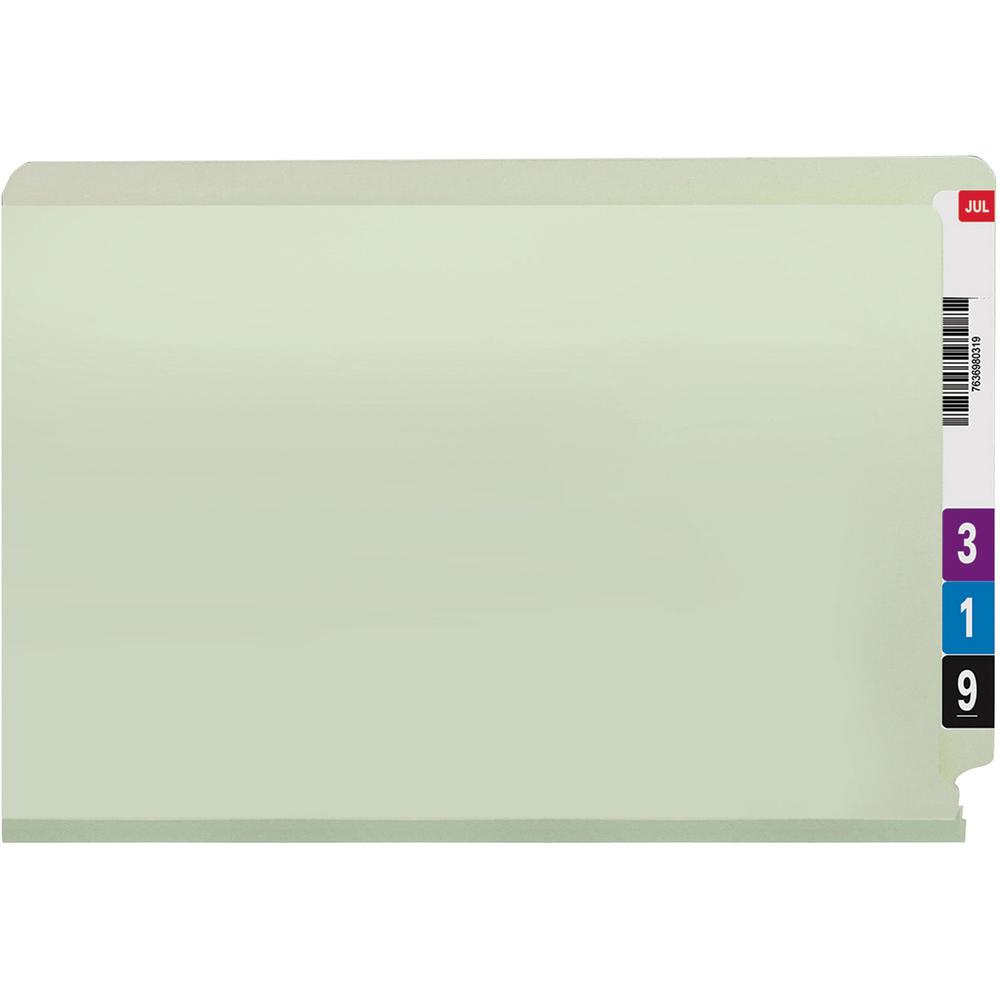 Smead Legal Recycled Fastener Folder - 8 1/2" x 14" - 2" Expansion - 2 x 2S Fastener(s) - 2" Fastener Capacity for Folder - End Tab Location - Pressboard - Gray, Green - 100% Recycled - 25 / Box. Picture 6