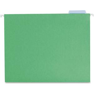 Smead Colored 1/5 Tab Cut Letter Recycled Hanging Folder - 8 1/2" x 11" - Top Tab Location - Assorted Position Tab Position - Vinyl - Green - 10% Recycled - 25 / Box. Picture 5