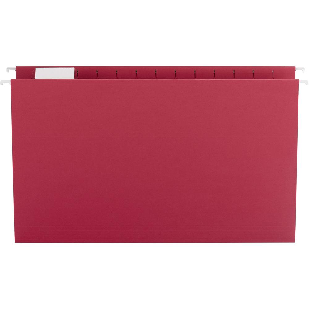 Smead Colored 1/5 Tab Cut Legal Recycled Hanging Folder - 8 1/2" x 14" - Top Tab Location - Assorted Position Tab Position - Vinyl - Red - 10% Recycled - 25 / Box. Picture 5