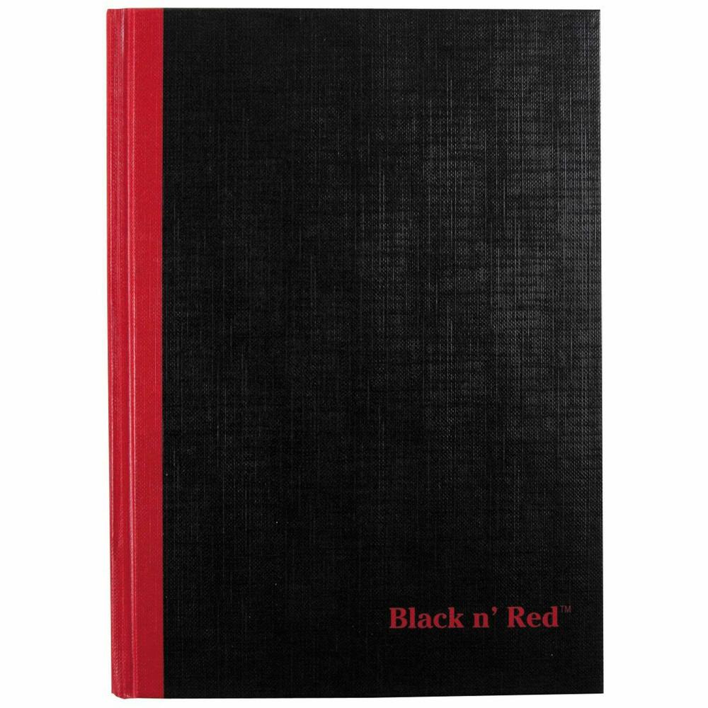 Black n' Red Casebound Ruled Notebooks - A5 - 96 Sheets - Sewn - 24 lb Basis Weight - A5 - 5 5/8" x 8 1/4" - White Paper - Red Binding - Black Cover - Ribbon Marker, Hard Cover - 1 Each. Picture 5
