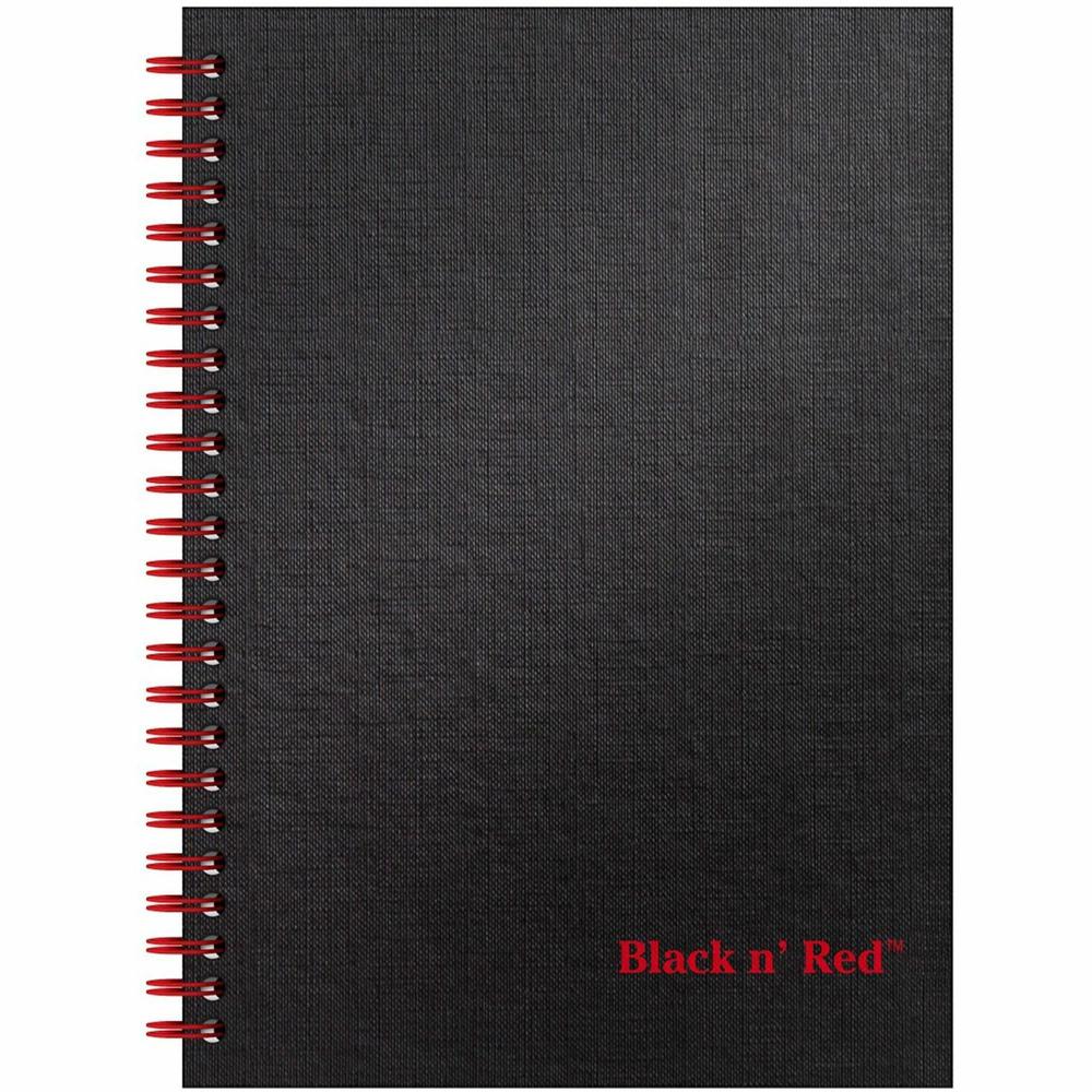 Black n' Red Wirebound Ruled Notebook - A5 - 70 Sheets - Wire Bound - 24 lb Basis Weight - 5 7/8" x 8 1/4" - White Paper - Red Binder - Black Cover - Perforated, Wipe-clean Cover, Laminated, Pocket - . Picture 2