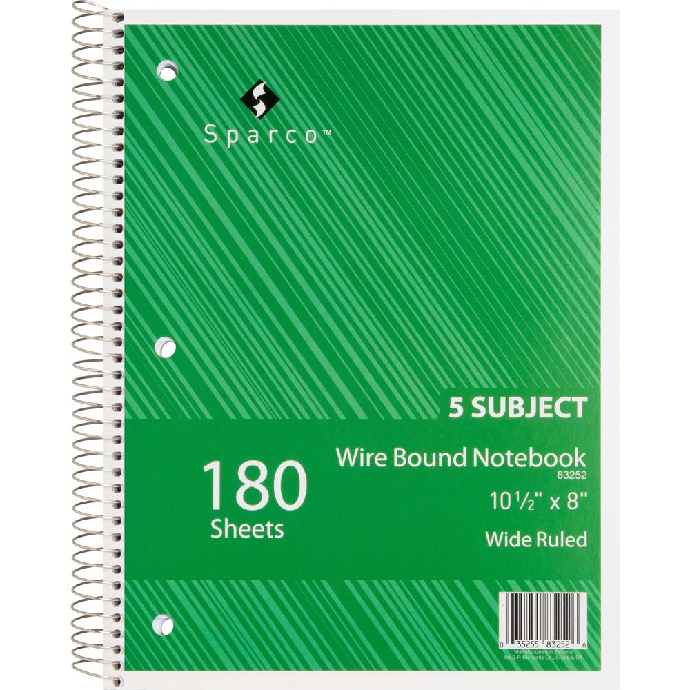 Sparco Quality Wirebound Wide Ruled Notebooks - 180 Sheets - Wire Bound - Wide Ruled - Unruled - 16 lb Basis Weight - 8" x 10 1/2" - Bright White Paper - Assorted Cover - Chipboard Cover - Resist Blee. Picture 2