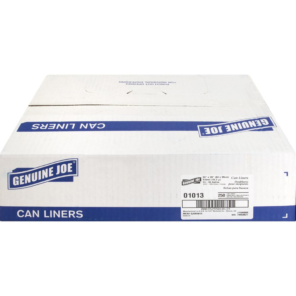 Genuine Joe Clear Trash Can Liners - Medium Size - 33 gal - 33" Width x 39" Length x 0.60 mil (15 Micron) Thickness - Low Density - Clear - 250/Carton. Picture 3