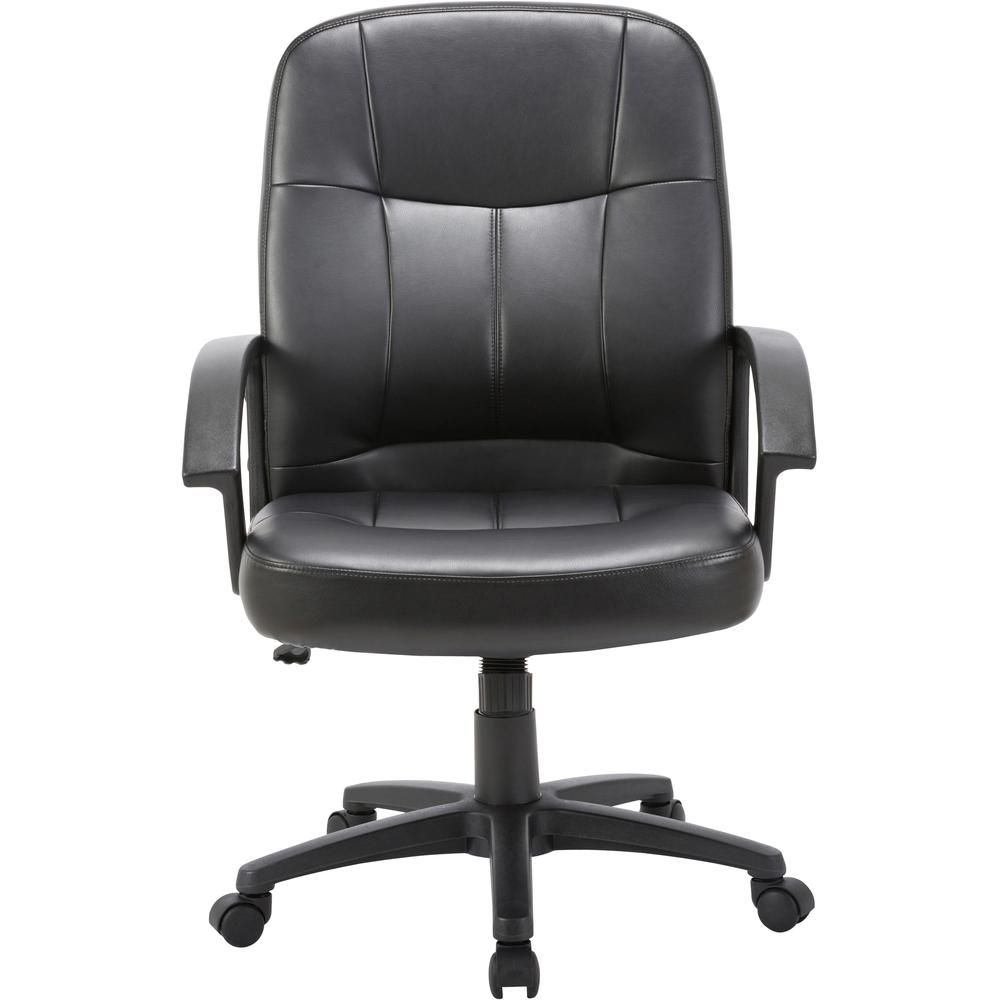 Lorell Chadwick Series Managerial Mid-Back Chair - Black Leather Seat - Black Frame - 5-star Base - Black - 1 Each. Picture 2