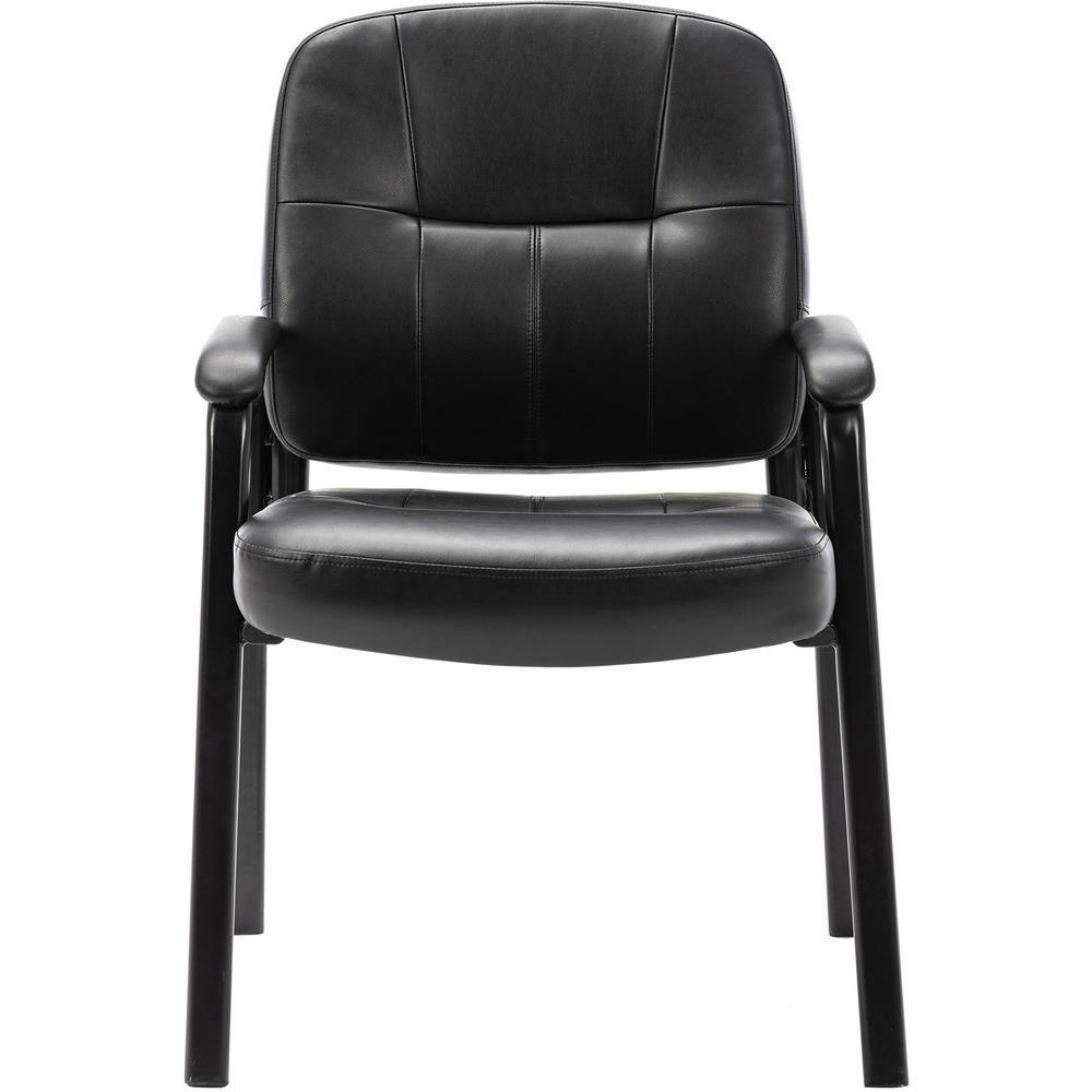 Lorell Chadwick Series Guest Chair - Black Leather Seat - Black Steel Frame - Black - Steel, Leather - 1 Each. Picture 3