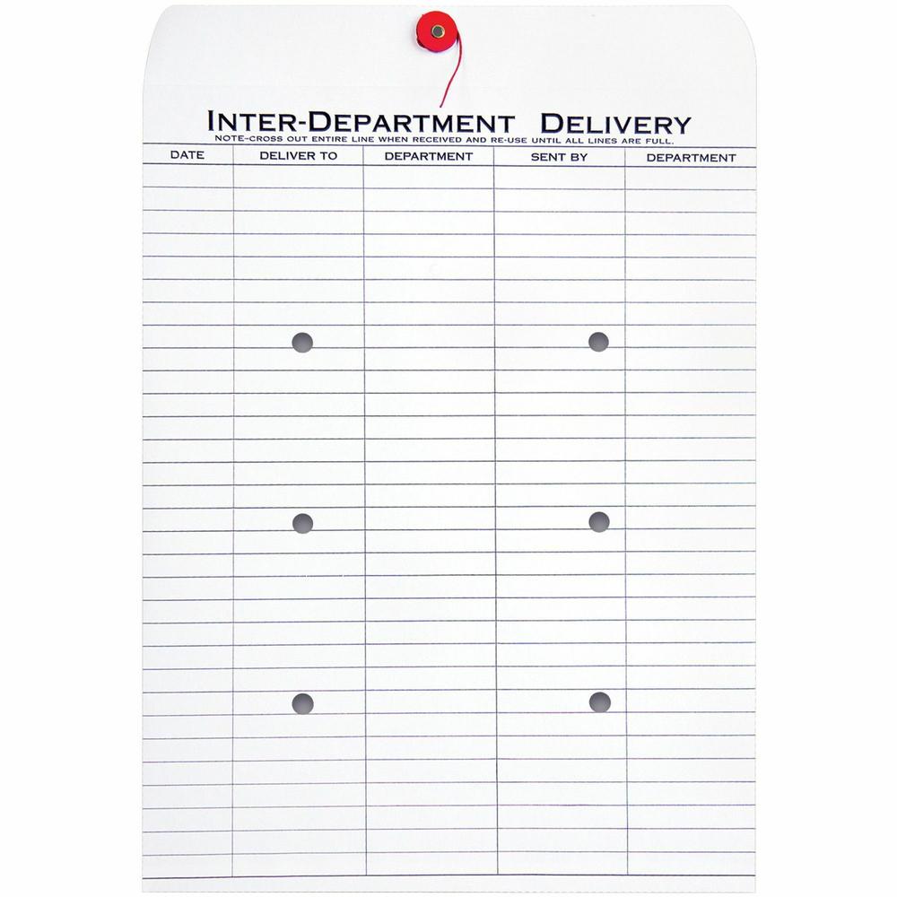 Quality Park 10 x 13 Treated Inter-Departmental Envelopes - Inter-department - #13 1/2 - 10" Width x 13" Length - 28 lb - String/Button - 100 / Box - White. Picture 2