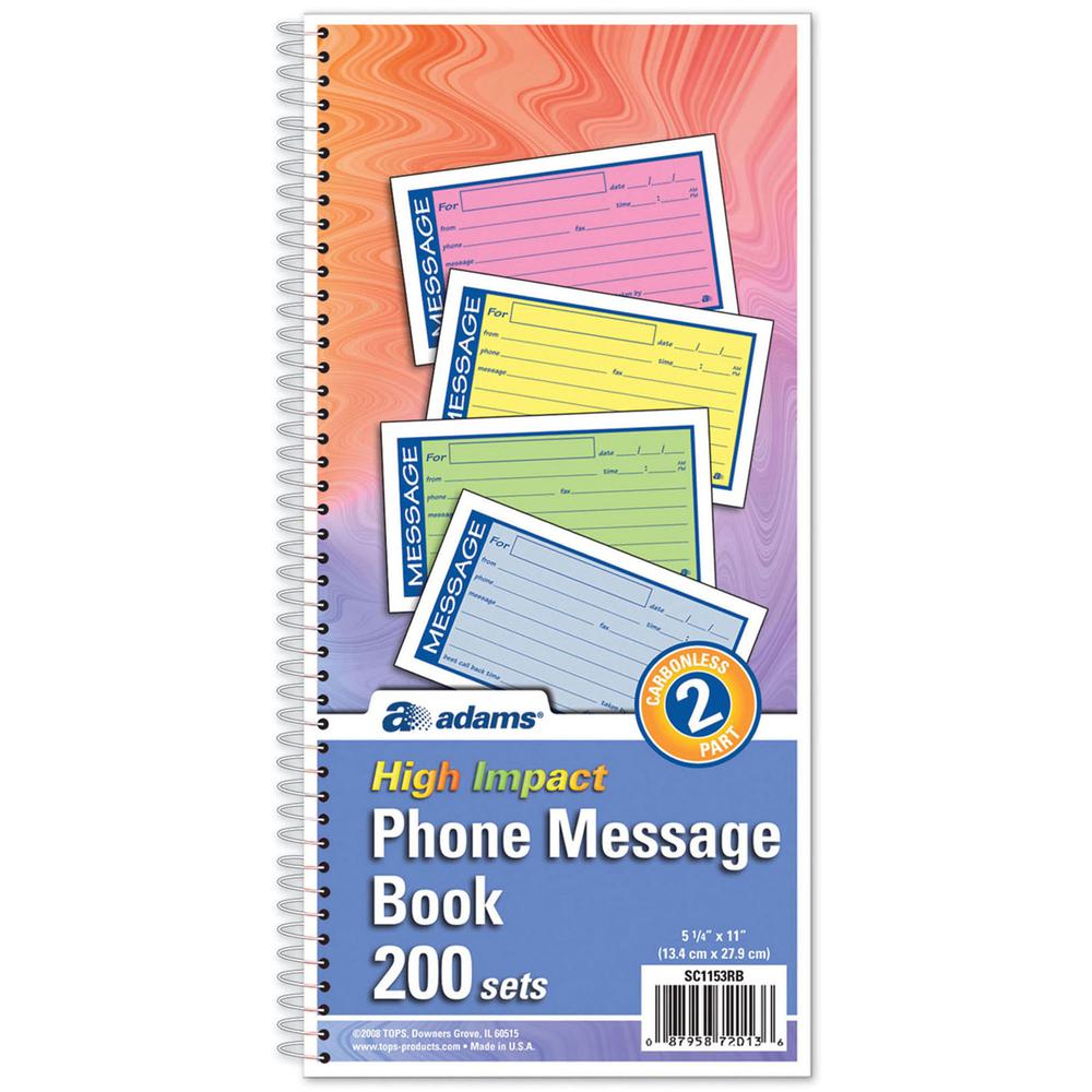 Adams 2-Part Carbonless Phone Message Books - 200 Sheet(s) - Spiral Bound - 2 PartCarbonless Copy - 5.25" x 11" Form Size - Assorted Sheet(s) - 1 Each. Picture 2