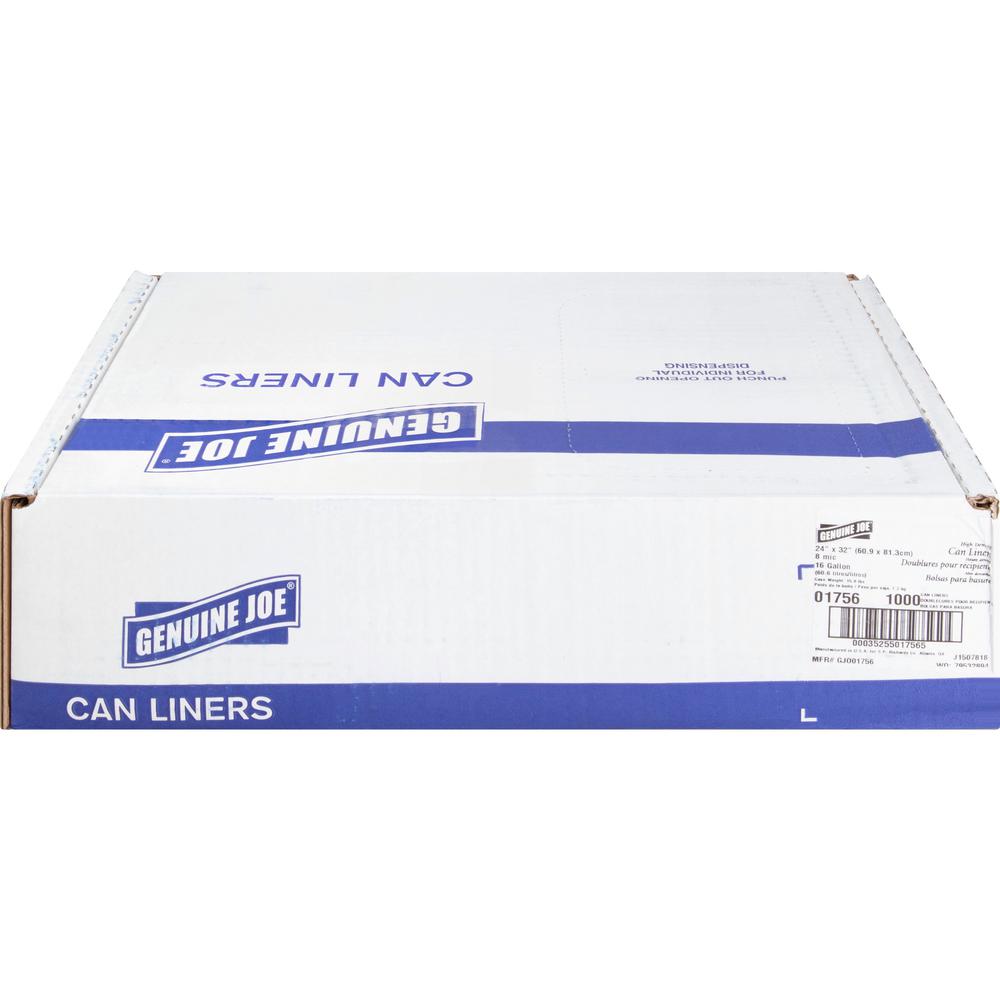 Genuine Joe High-density Can Liners - Small Size - 16 gal - 24" Width x 32" Length x 0.31 mil (8 Micron) Thickness - High Density - Clear - Resin - 1000/Carton - Office Waste, Industrial Trash. Picture 12
