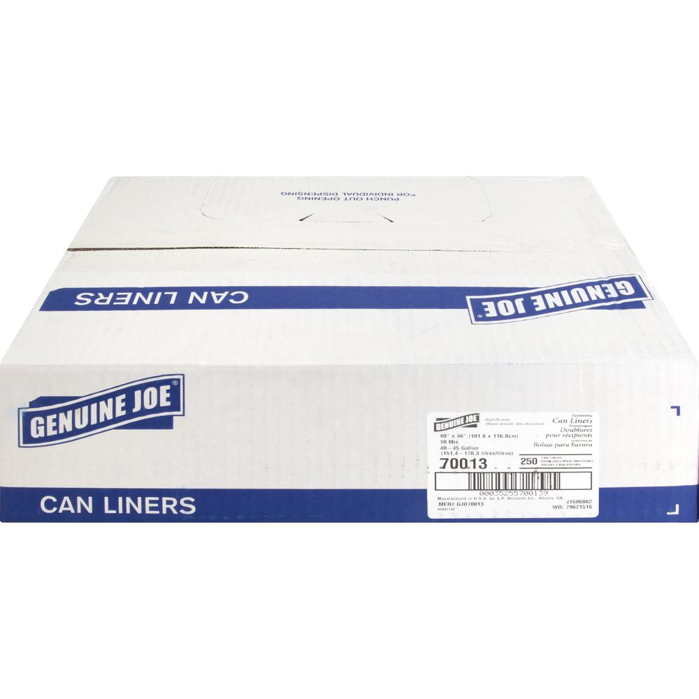 Genuine Joe Economy High-Density Can Liners - Large Size - 45 gal - 40" Width x 46" Length x 0.39 mil (10 Micron) Thickness - High Density - Translucent - Resin - 250/Carton. Picture 2