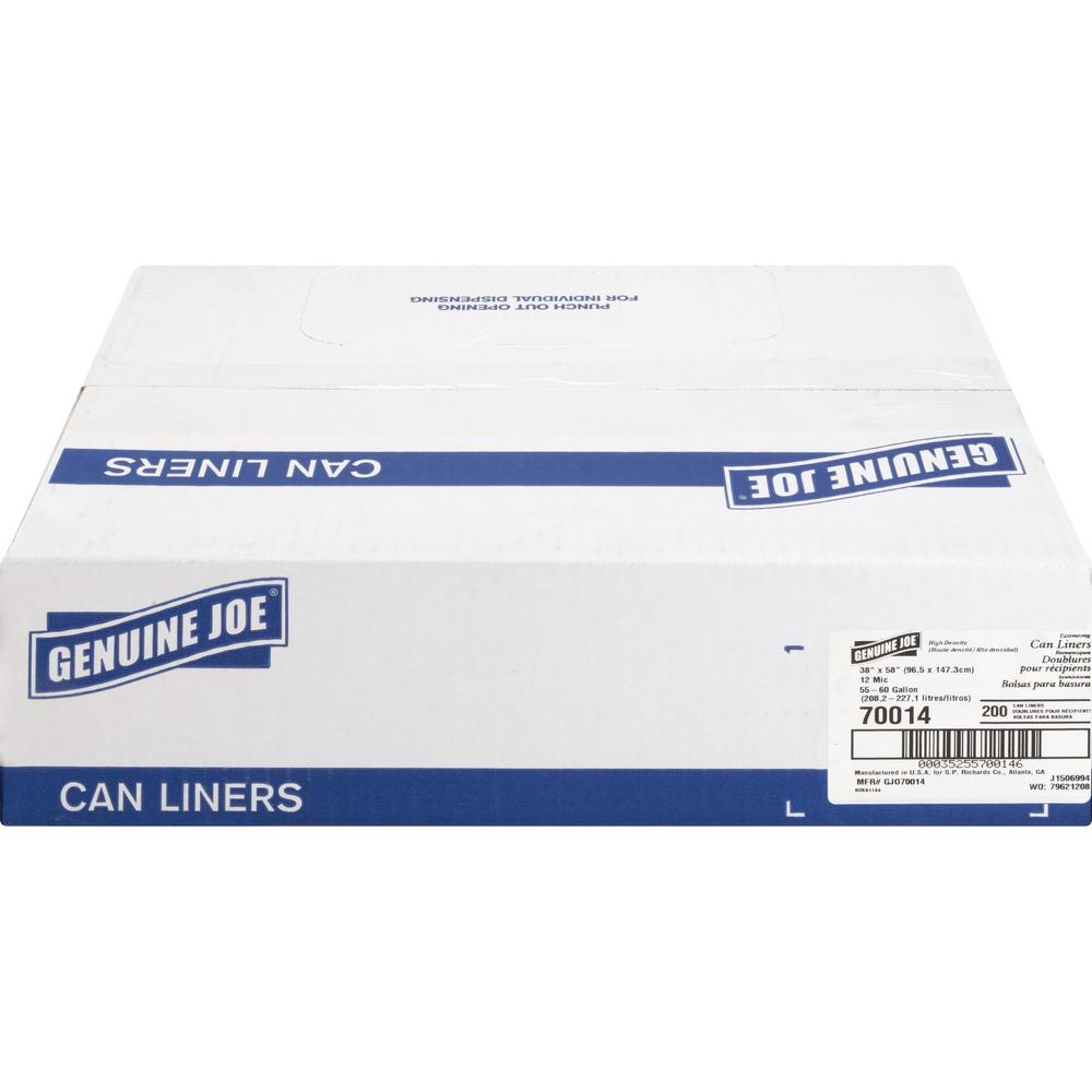 Genuine Joe Economy High-Density Can Liners - Extra Large Size - 60 gal - 38" Width x 58" Length x 0.47 mil (12 Micron) Thickness - High Density - Translucent - Resin - 200/Carton - Office Waste. Picture 8