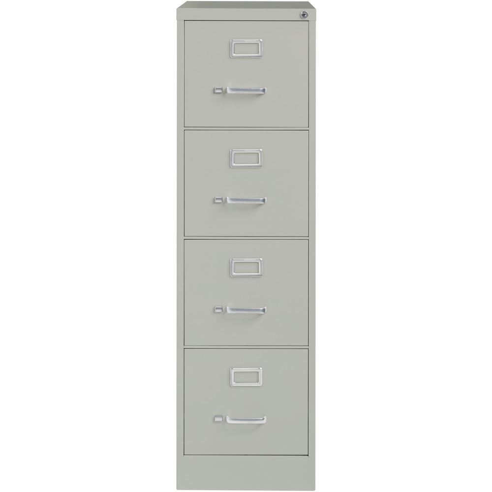 Lorell Fortress Series 26-1/2" Commercial-Grade Vertical File Cabinet - 15" x 26.5" x 52" - 4 x Drawer(s) for File - Letter - Vertical - Security Lock, Ball-bearing Suspension, Heavy Duty - Light Gray. Picture 2