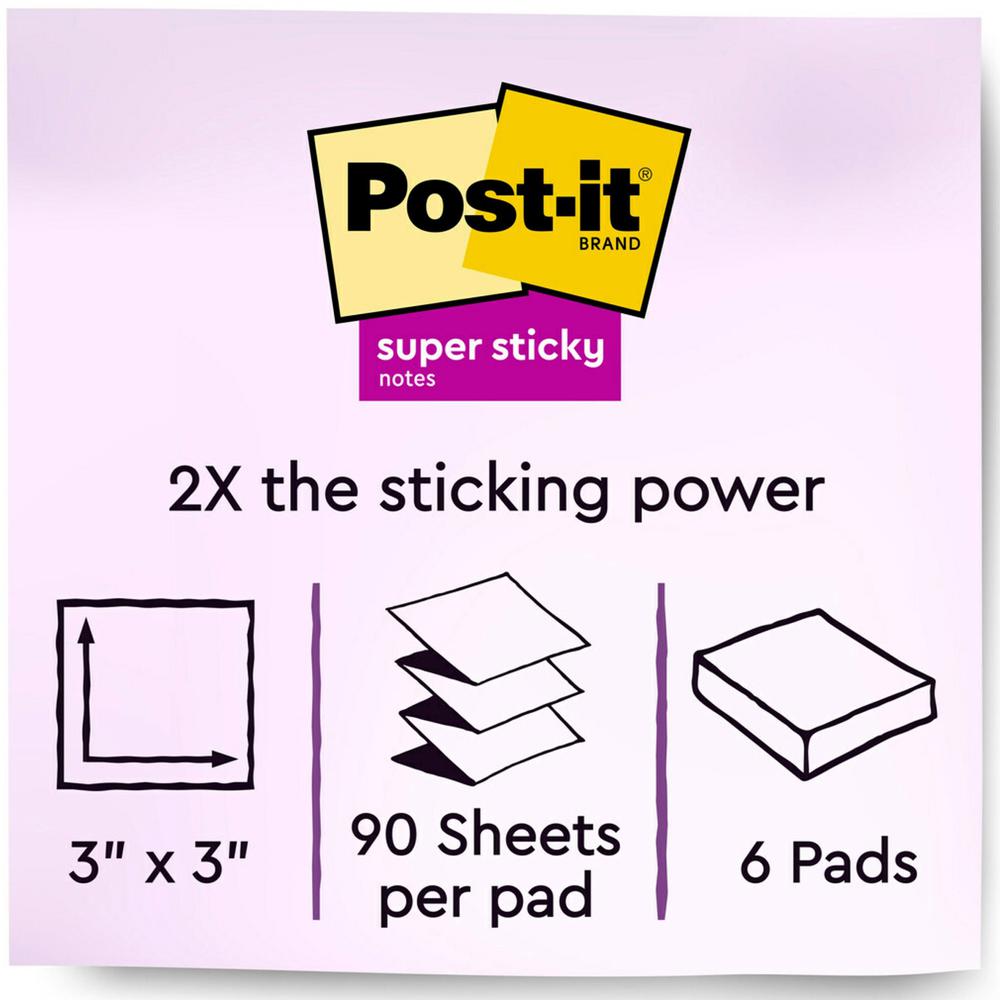 Post-it&reg; Super Sticky Dispenser Notes - Oasis Color Collection - 540 - 3" x 3" - Square - 90 Sheets per Pad - Unruled - Aqua Wave, Neptune Blue, Orchid - Paper - Self-adhesive, Pop-up - 6 / Pack -. Picture 3
