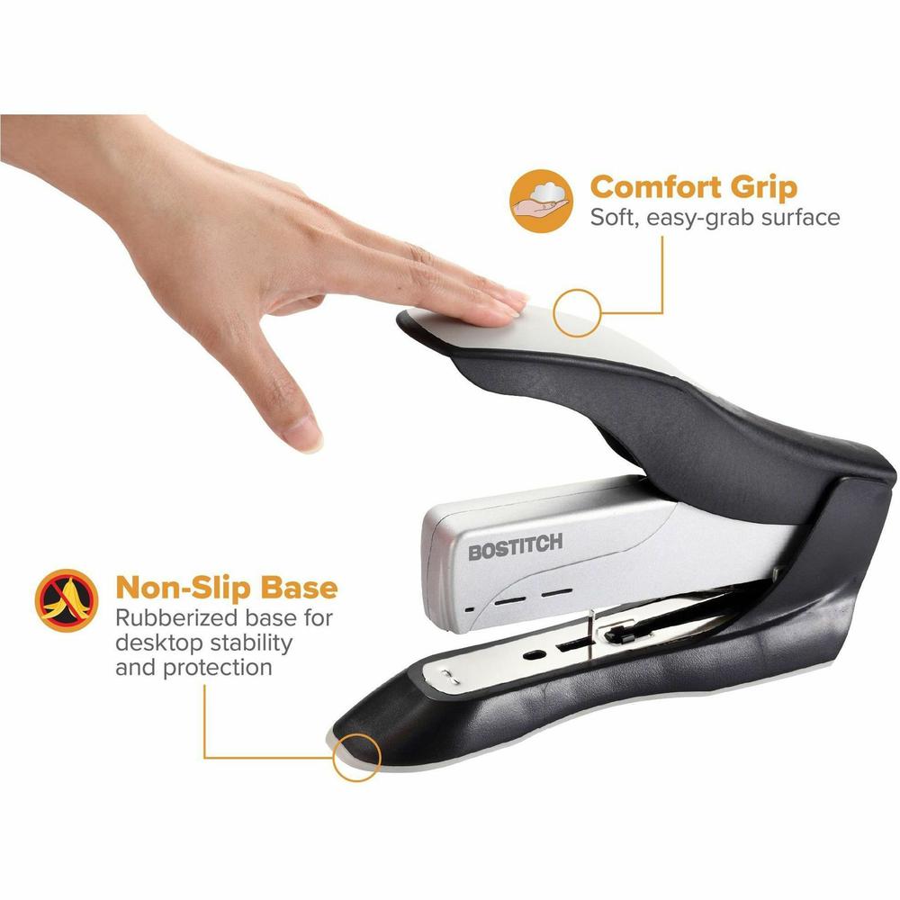 Bostitch Spring-Powered Antimicrobial Heavy Duty Stapler - 100 Sheets Capacity - 210 Staple Capacity - Full Strip - 1/2" Staple Size - 1 Each - Black, Gray. Picture 3