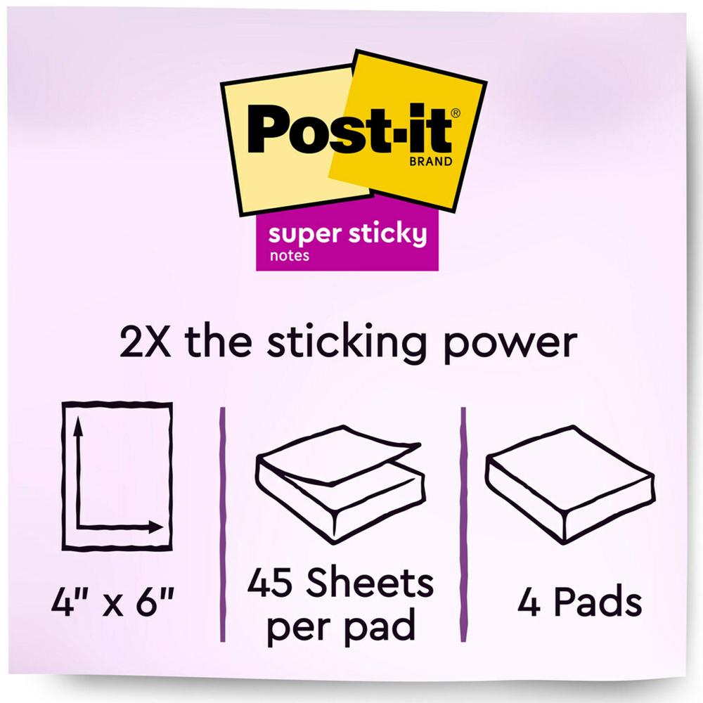 Post-it&reg; Super Sticky Notes - Energy Boost Color Collection - 180 - 4" x 6" - Rectangle - 45 Sheets per Pad - Ruled - Vital Orange, Tropical Pink, Blue Paradise, Limeade - Paper - Self-adhesive, R. Picture 4