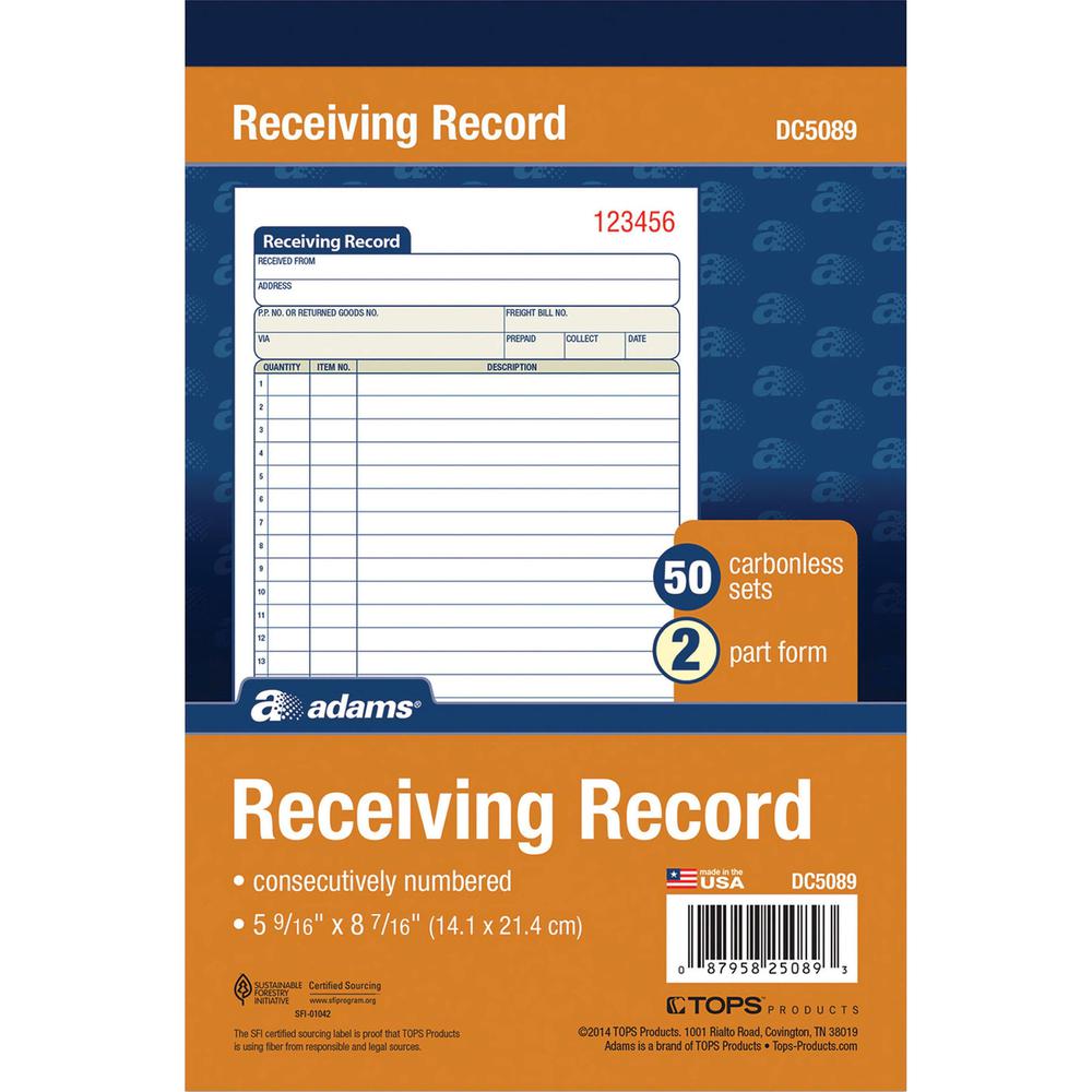 Adams Carbonless Receiving Record Book - 50 Sheet(s) - 2 PartCarbonless Copy - 5.56" x 8.43" Sheet Size - White - 1 Each. Picture 5