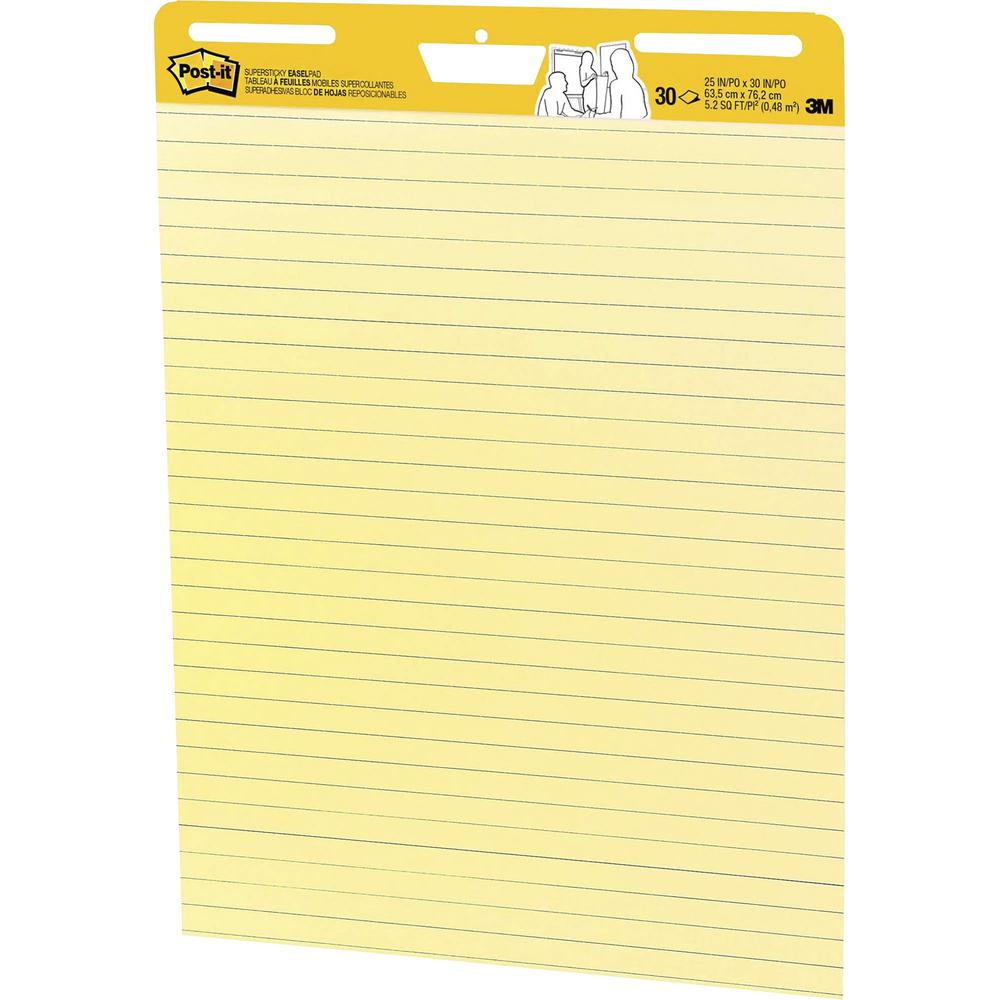 Post-it&reg; Super Sticky Easel Pad - 30 Sheets - Stapled - Feint Blue Margin - 18.50 lb Basis Weight - 25" x 30" - Canary Yellow Paper - Self-adhesive, Bleed-free, Perforated, Repositionable, Resist . Picture 2