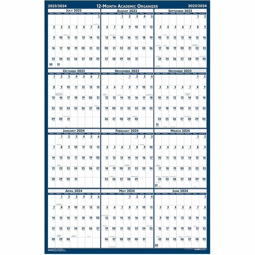 House of Doolittle Academic July-June Wall Calendar - Julian Dates - Monthly - 1 Year - July 2022 till June 2023 - 24" x 37" Sheet Size - 1.13" x 1.63" , 1.25" x 1.38" Block - Blue, Gray - Paper - Lam. Picture 2